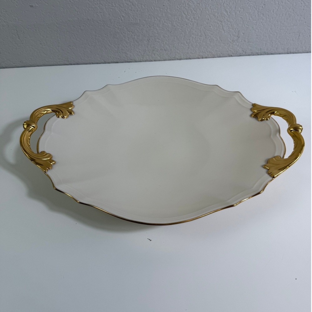 Lenox Cream China Oval Serving Platter with 24k Gold Plated Handles USA Made